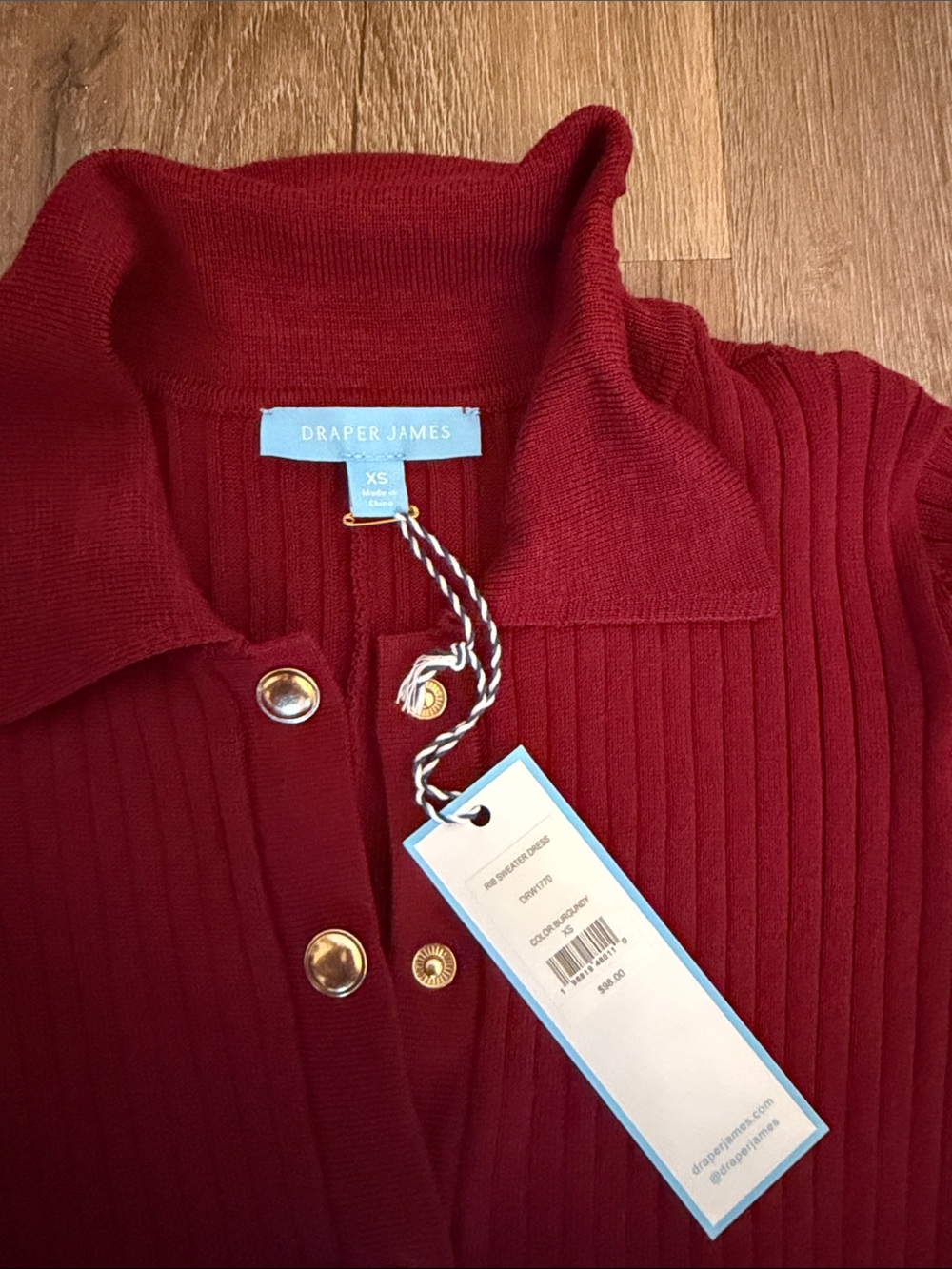 Draper James Burgundy Ribbed Button-Front Knit Dress - Picture 2 of 3
